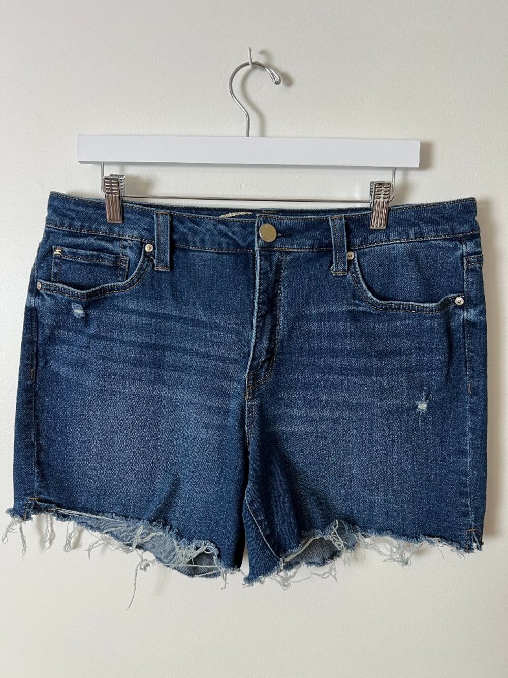 Seven7 Denim Shorts | Mid Rise | Distressed Frayed Hem | Stretch | Size 14